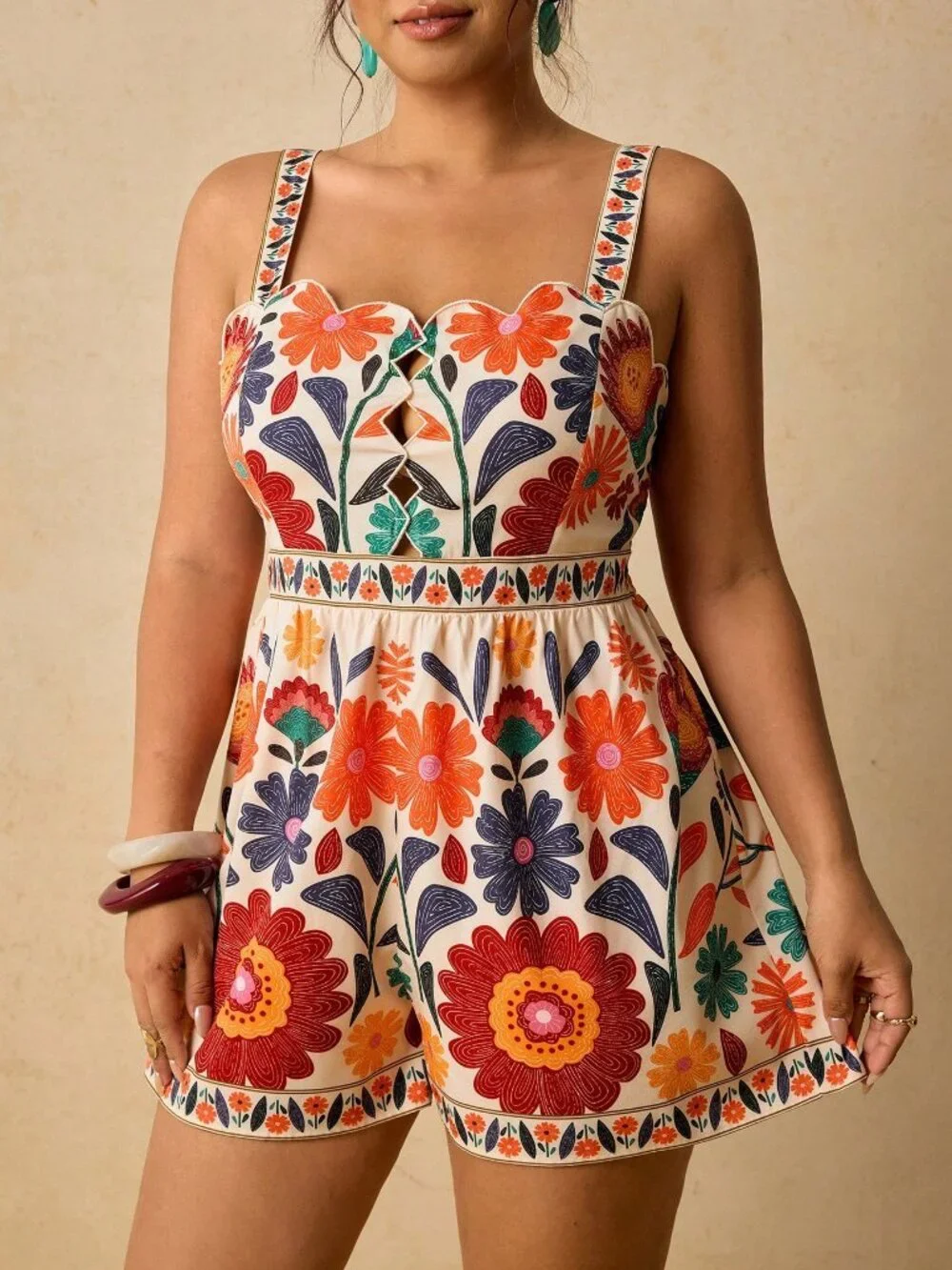 Multicolor Boho Women's Plus Size Floral Print Romper